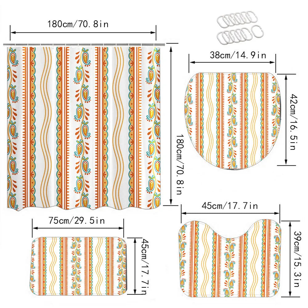 Bomi printed polyester shower curtain and anti-slip floor mat set in modern simplicity style, multiple size options
