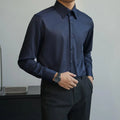 Men's Korean style slim fit long sleeve shirt in black polyester with Japanese retro cardigan design