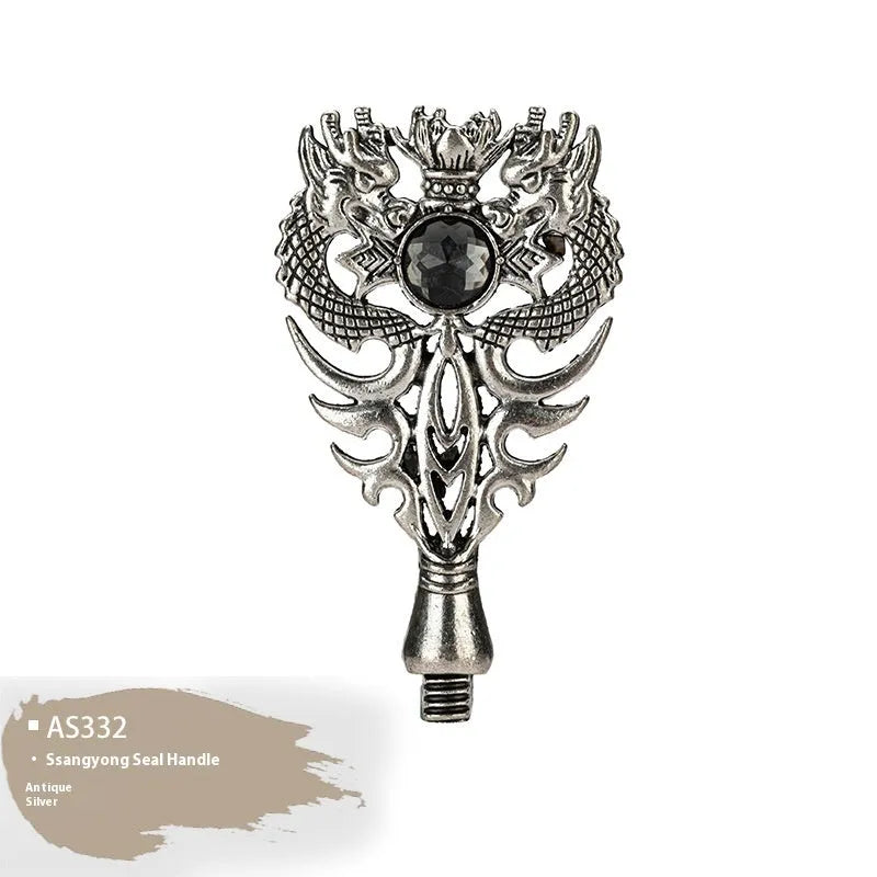 Wooden wax seal handle with decorative metal component in antique silver finish
