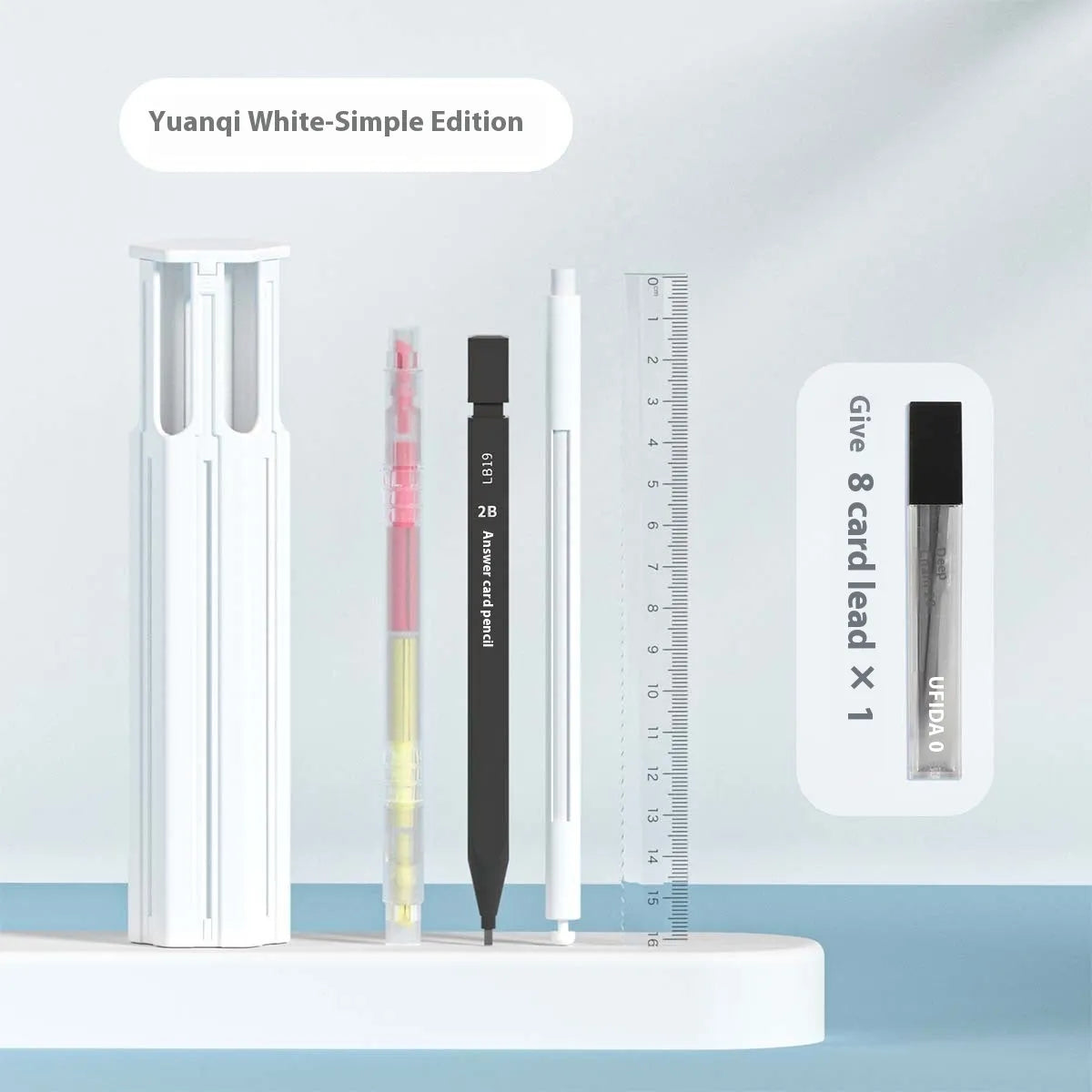 Plastic pressing pen pencil box kit in white, blue, or pink, showing six-pen and sixteen-pen suite options.