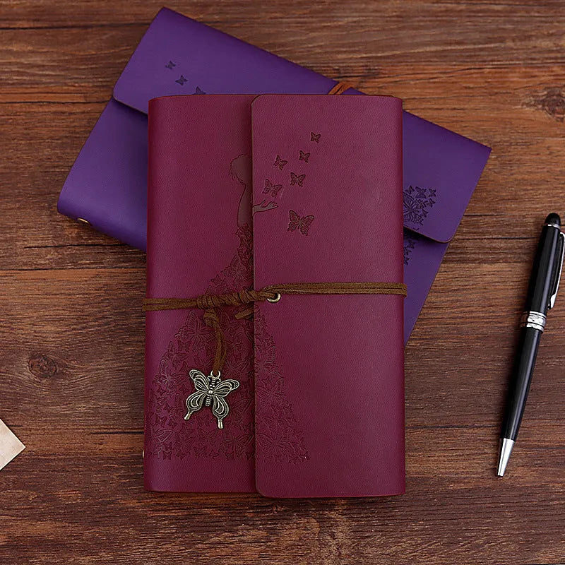 Kraft Paper Hand Bound Diary 8x12.5cm Loose Leaf Notebook for Business Gifts Employee Benefits Employee Benefits in Lake Blue Pink Purple Red Wine Red Yellow S L Size