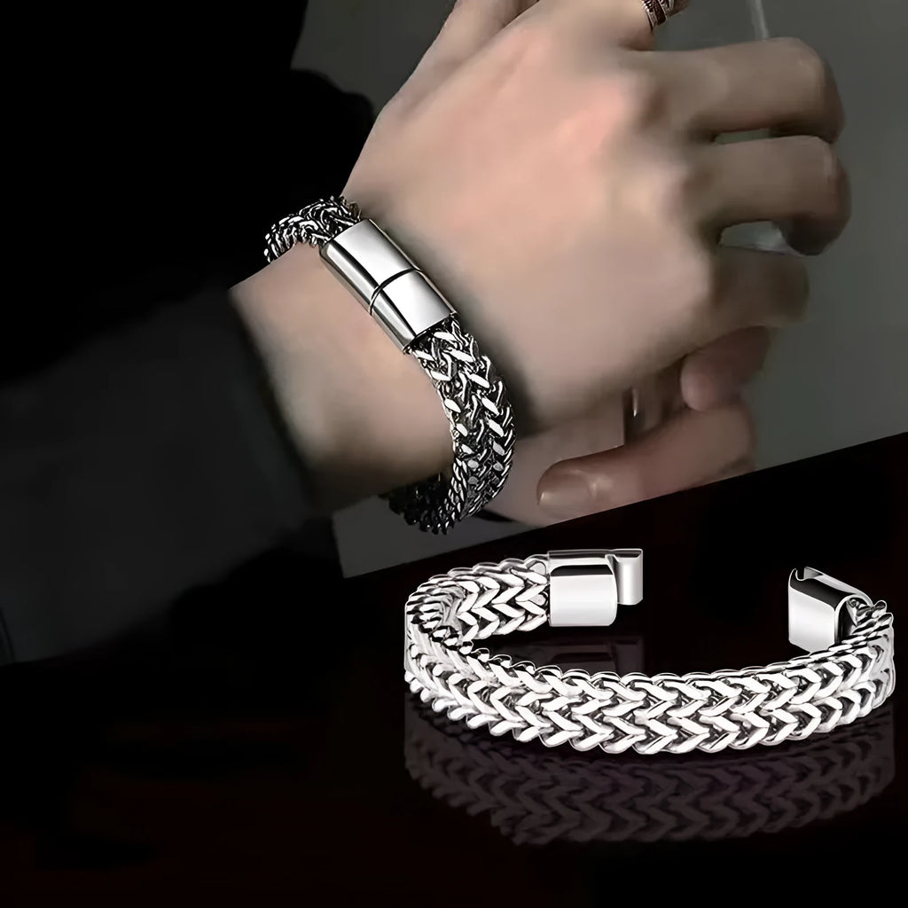 Silver titanium steel geometric bracelet showing 4x8mm and 5x10mm style variants
