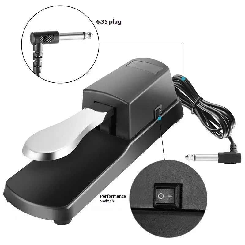 Single leg sustain pedal for electronic keyboards with ABS plastic housing and rubber anti-slip base