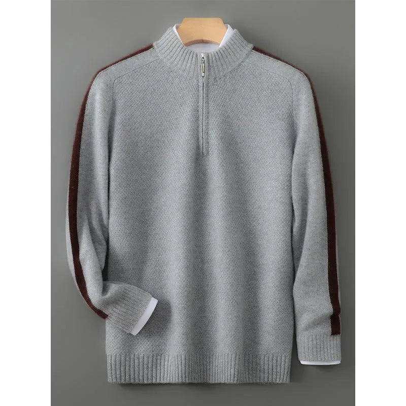 Slim fit half-zip wool sweater with round neck in multiple colour options for plus size leisure wear