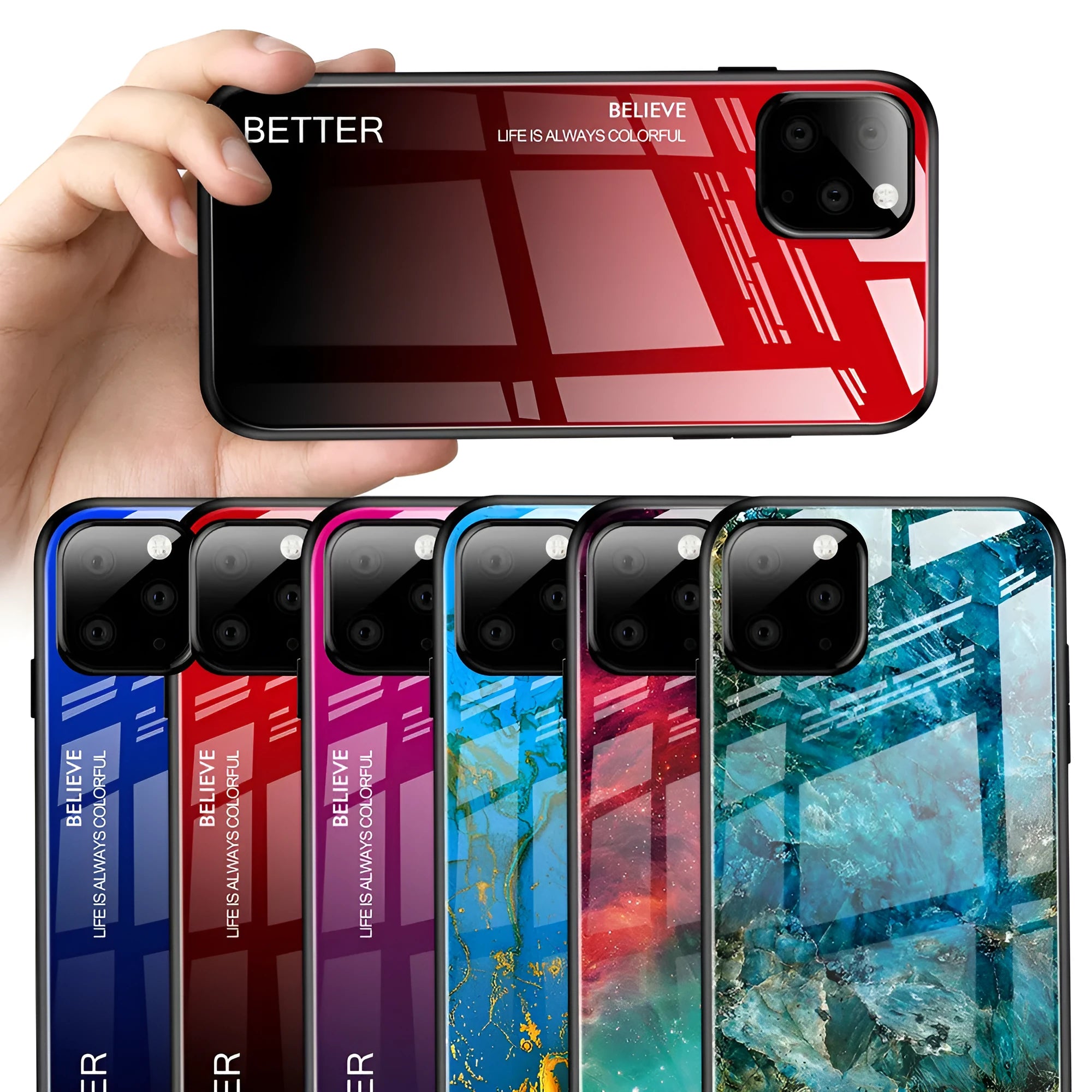 Gradient glass phone case in black and blue for iPhone XS Max showing slim 1.5mm profile and TPU bumper