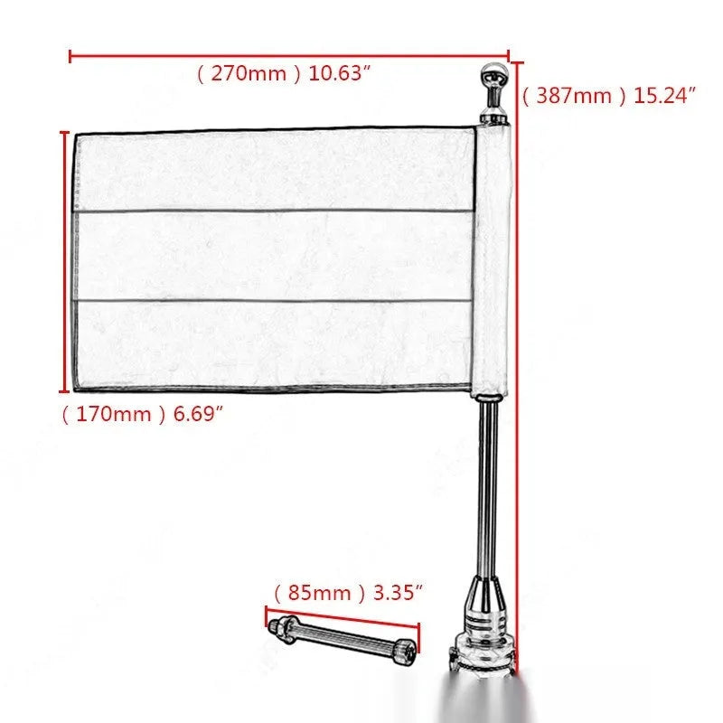 Black and silver metal motorbike flagpole for side box parcel rack mounting