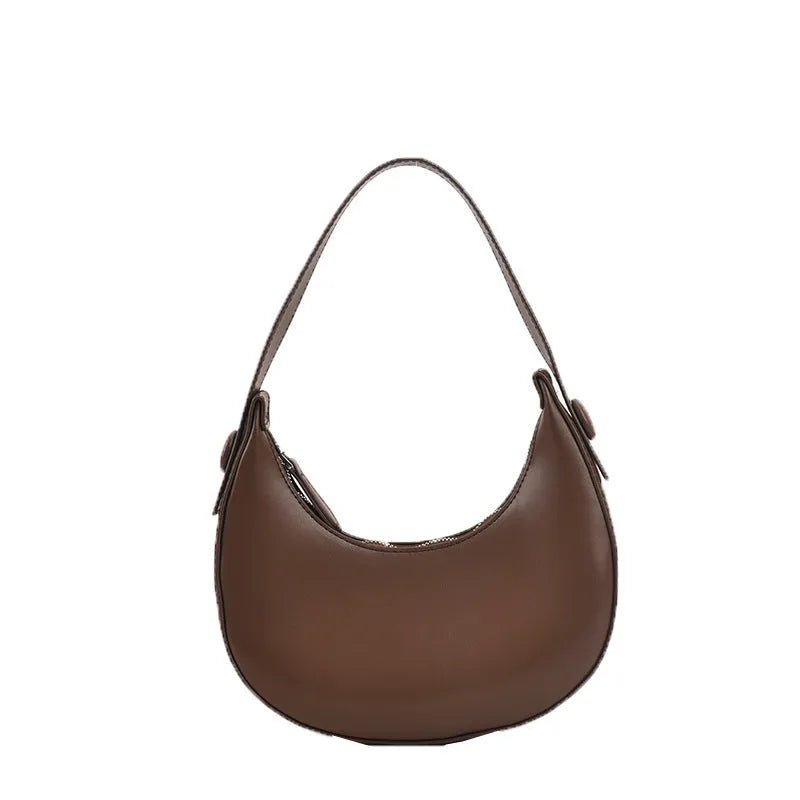 Retro women's dumpling-shaped shoulder bag in PU leather with zippered pocket