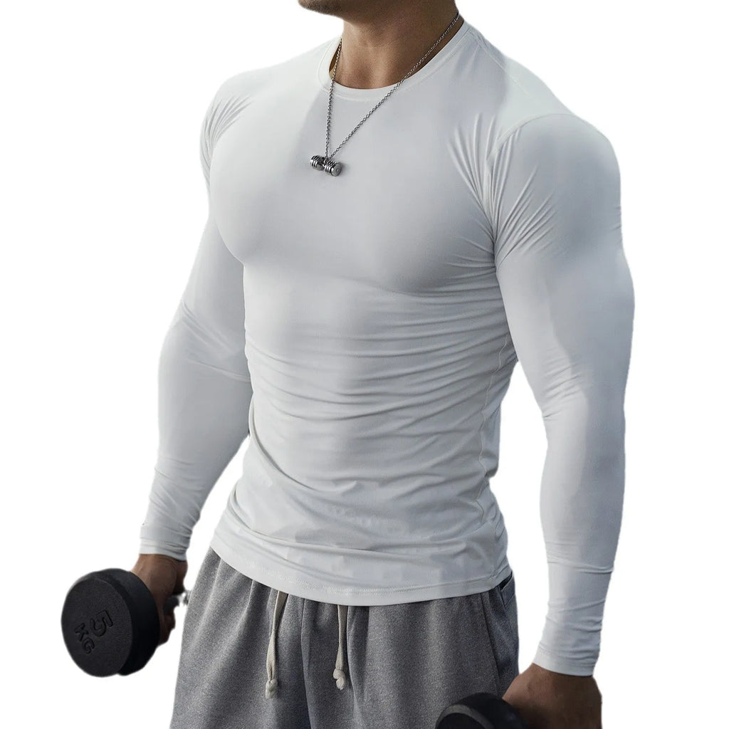 Men's long sleeve slim fit fitness tights in black and white colour options