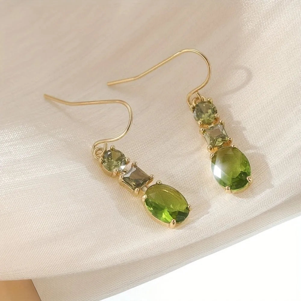 Green copper geometric earrings with quadrilateral shape and retro bohemian style