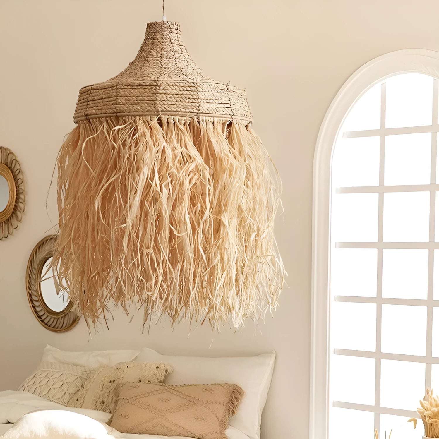 Southeast Asian style woven rattan pendant light with 50cm diameter for restaurant ceiling
