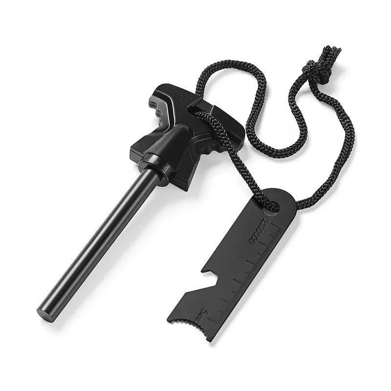 Butterfly-shaped outdoor survival tool with stainless steel bottle opener and fire starter