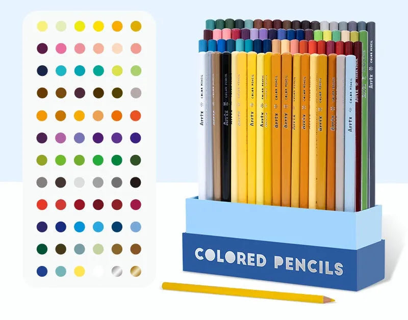 Boxed set of 72 or 126 soft core coloured pencils with basswood casings for art students.