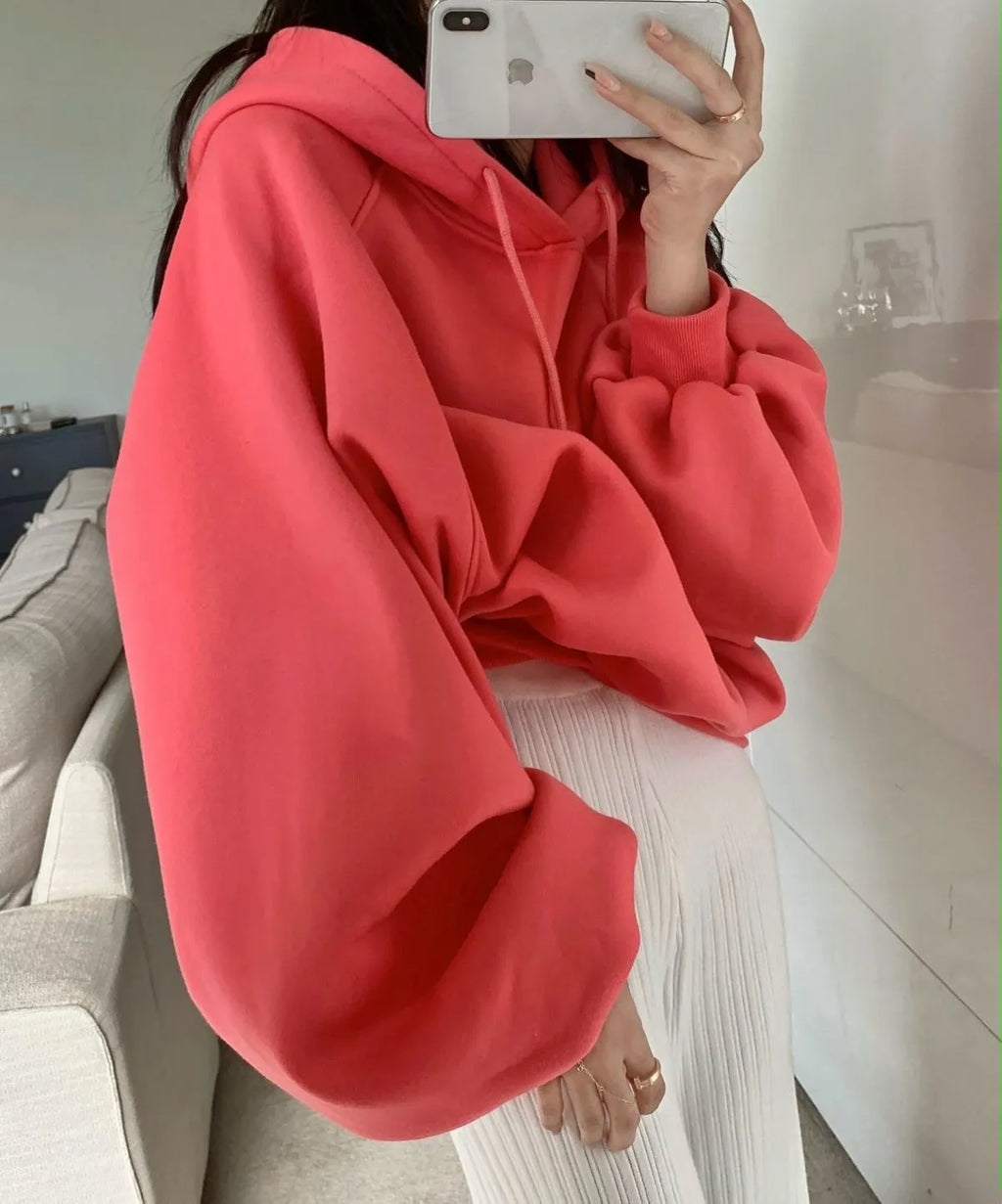 Women's watermelon red mulberry silk hooded pullover sweater loose fit sleeveless design