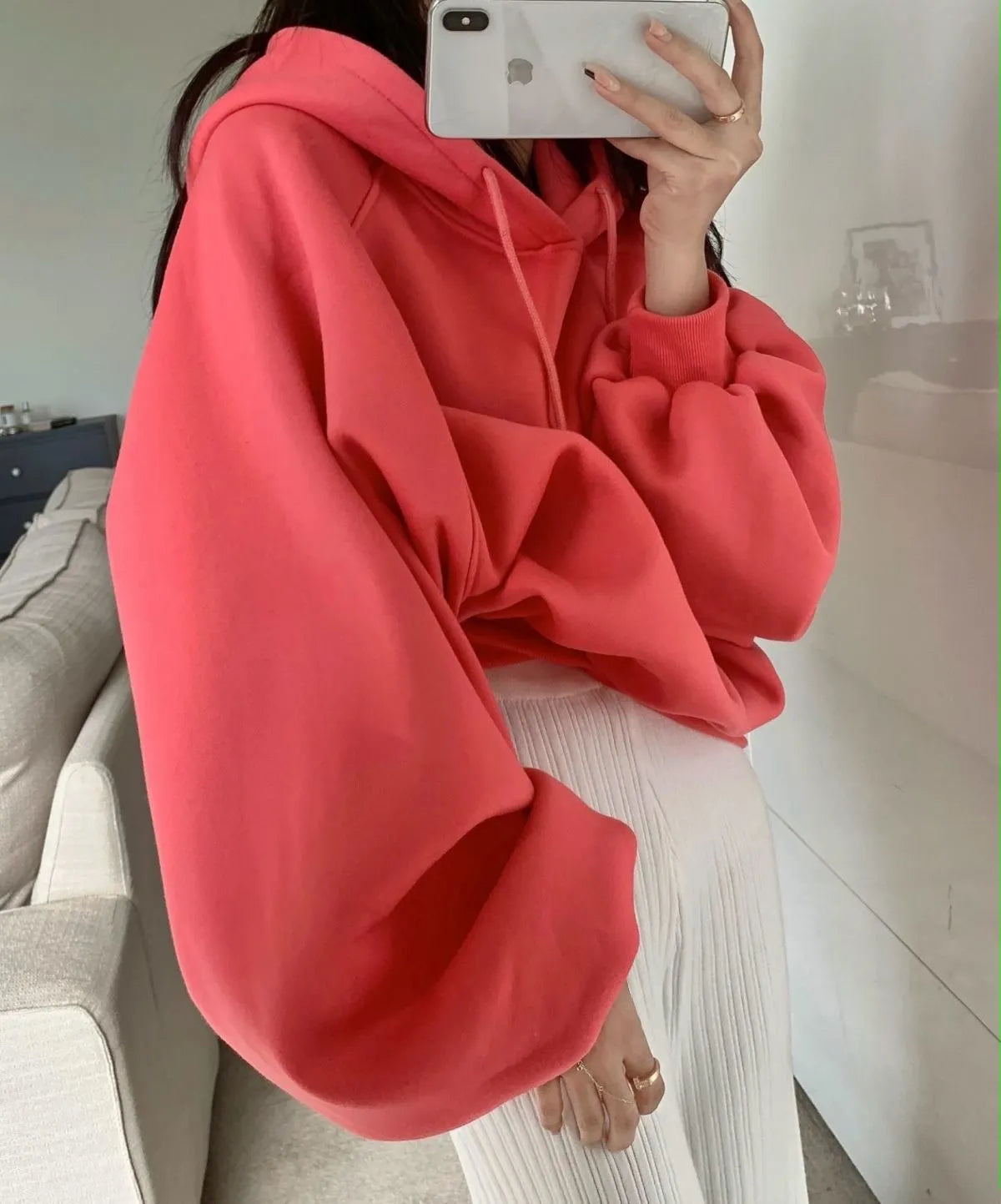 Women's watermelon red mulberry silk hooded pullover sweater loose fit sleeveless design