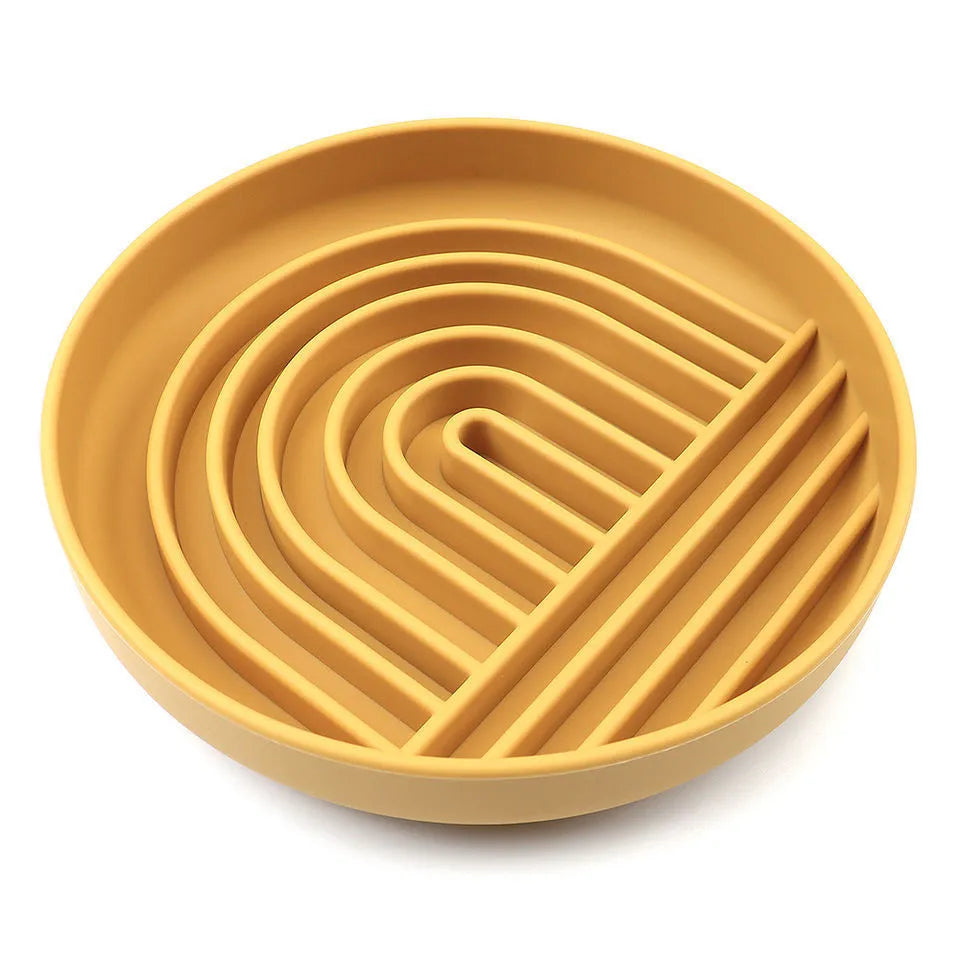Silicone slow feeder dog bowl with ridge design, shown in beige colour, acting as a lick mat.
