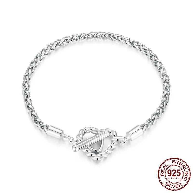Original Niche S925 sterling silver heart-shaped bracelet for women, silver colour, size 17CM, fashion OL style