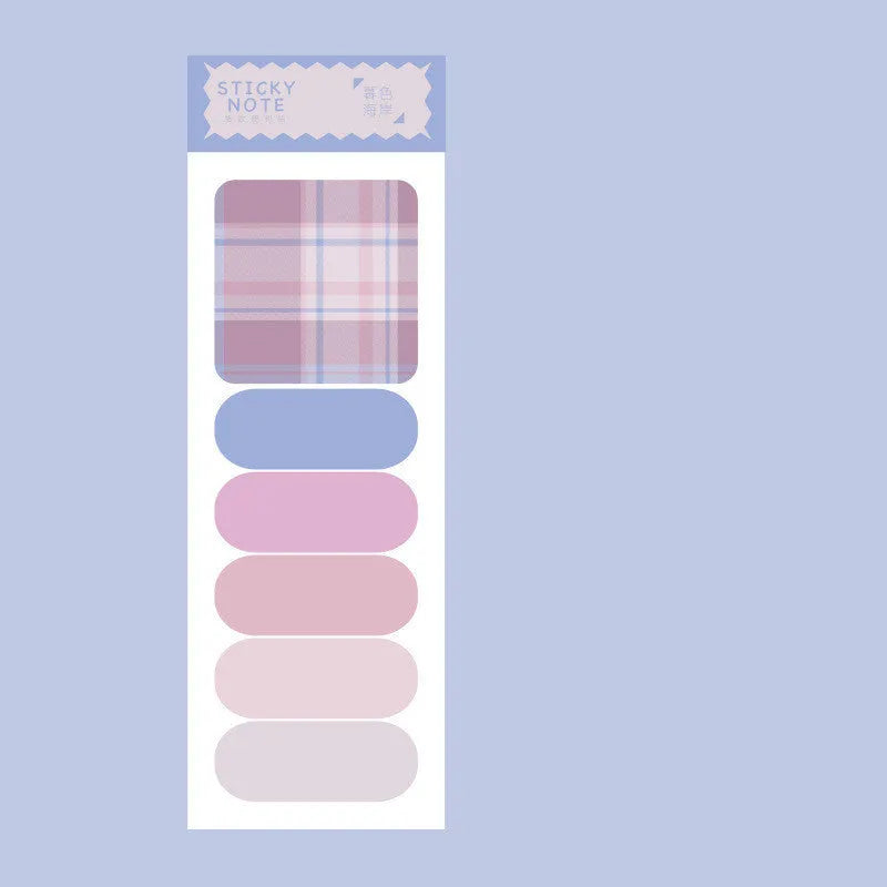 Colourful memo pad with plaid design sticky notes showing six different patterns