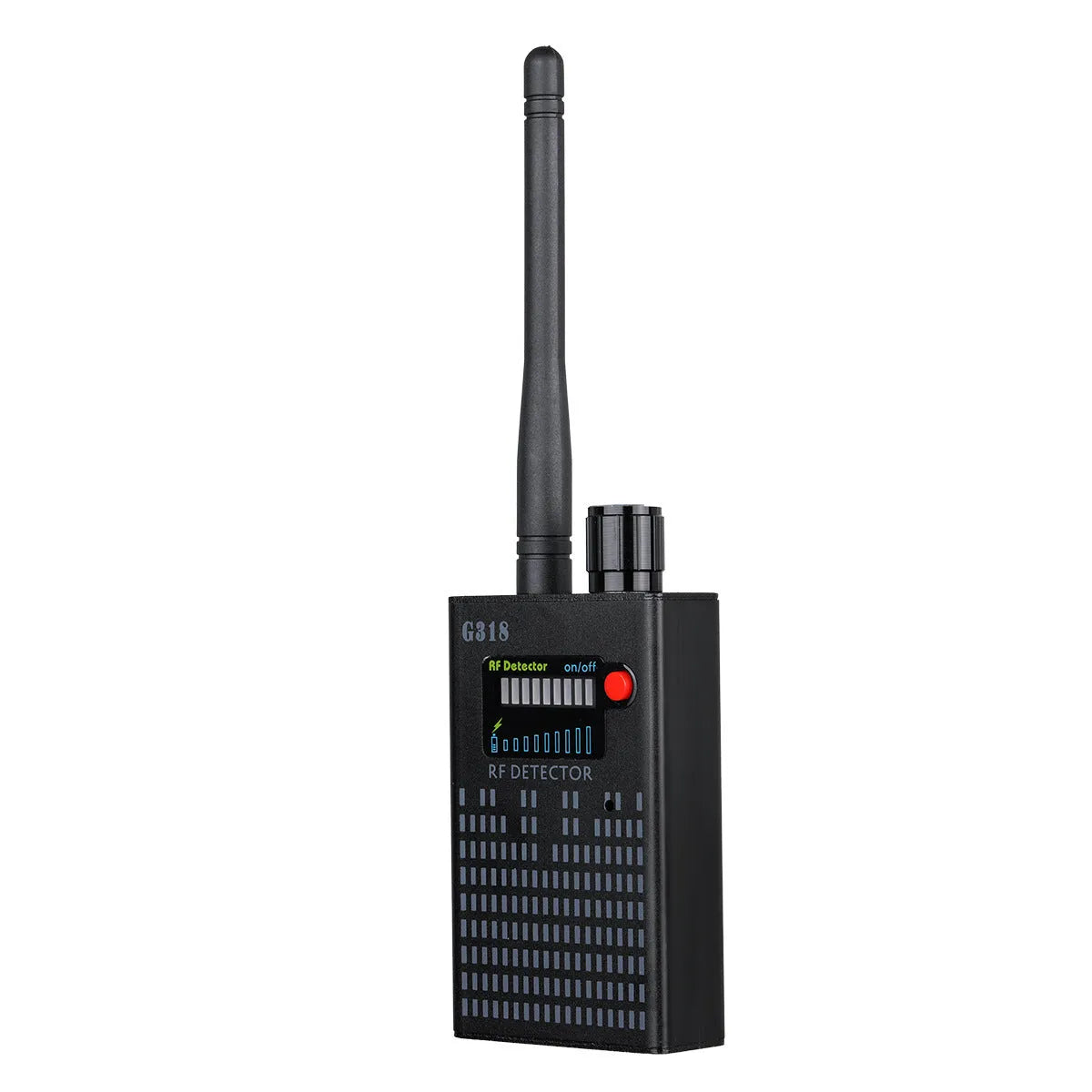 Black G318 aluminium alloy hidden camera detector for anti-theft and anti-monitoring in public places.