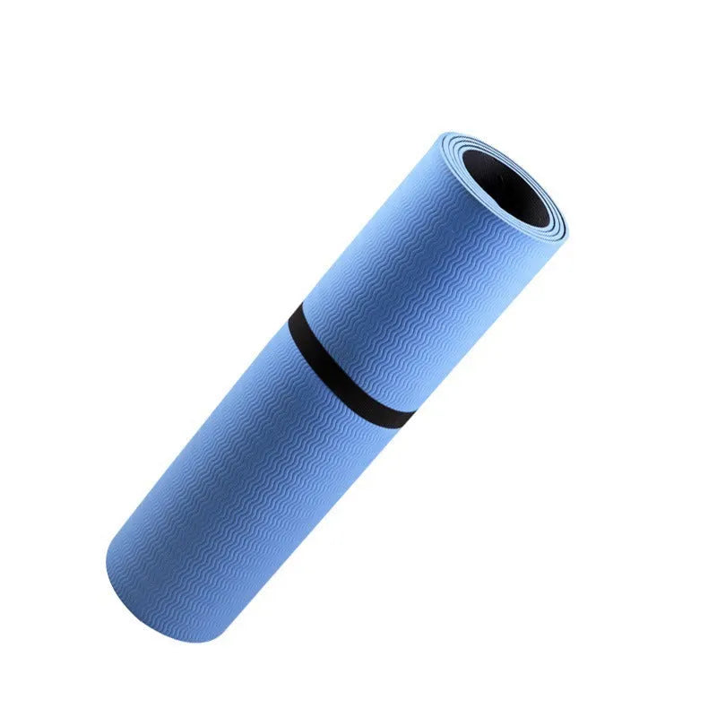 Blue conductive yoga mat with floral pattern, grounding wire, and non-slip PU leather surface