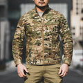 Men's tactical camouflage jacket in polyester fabric showing colour options including CP camouflage.