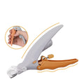 Yellow pet nail clipper for dogs and cats with built-in LED light and magnifying glass.