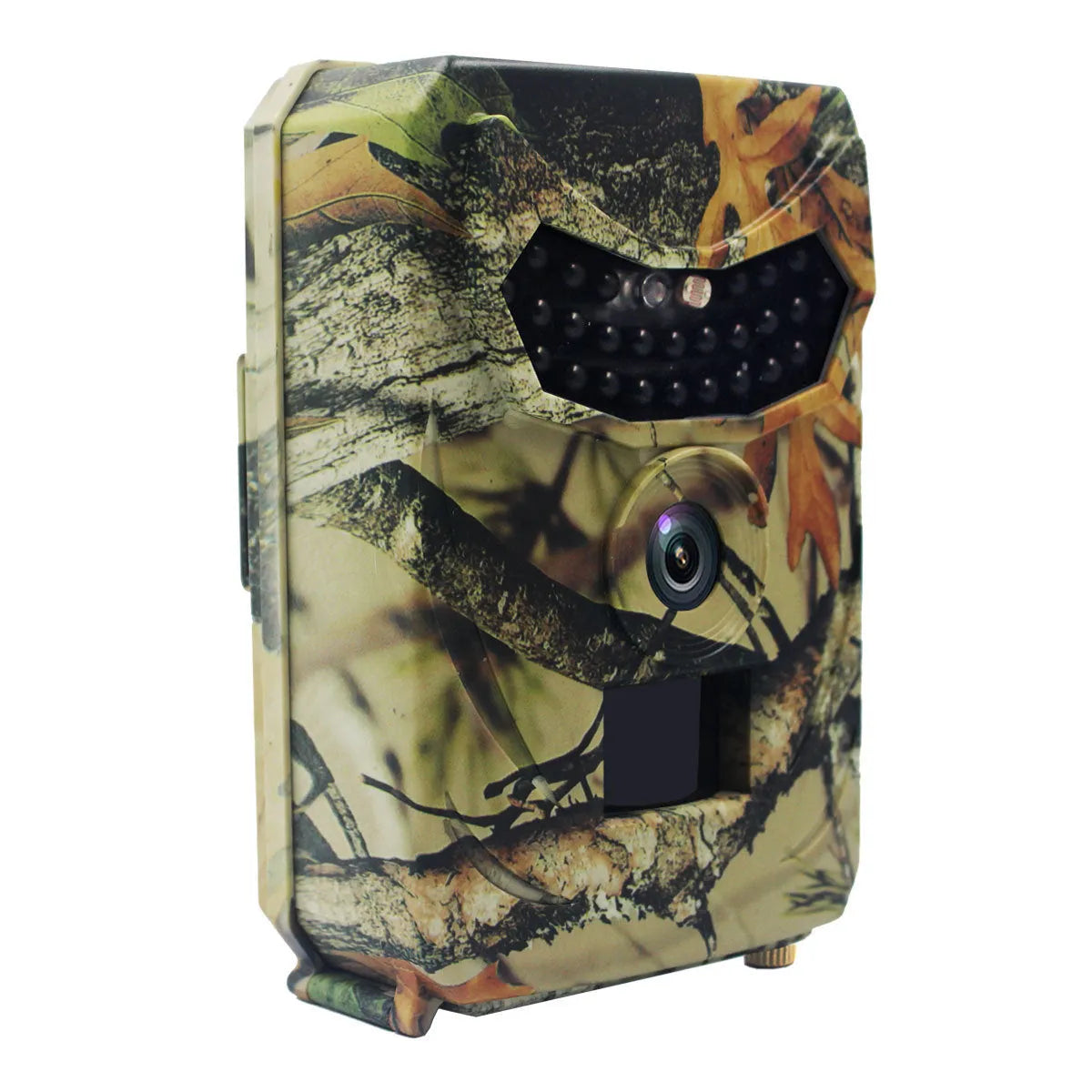 Yellow brown hunting game camera with 16MP resolution and infrared night vision for outdoor wildlife monitoring