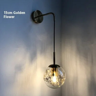 Glass bedside wall lamp in Golden Flower or Silver Flower finish with 15cm or 20cm size options