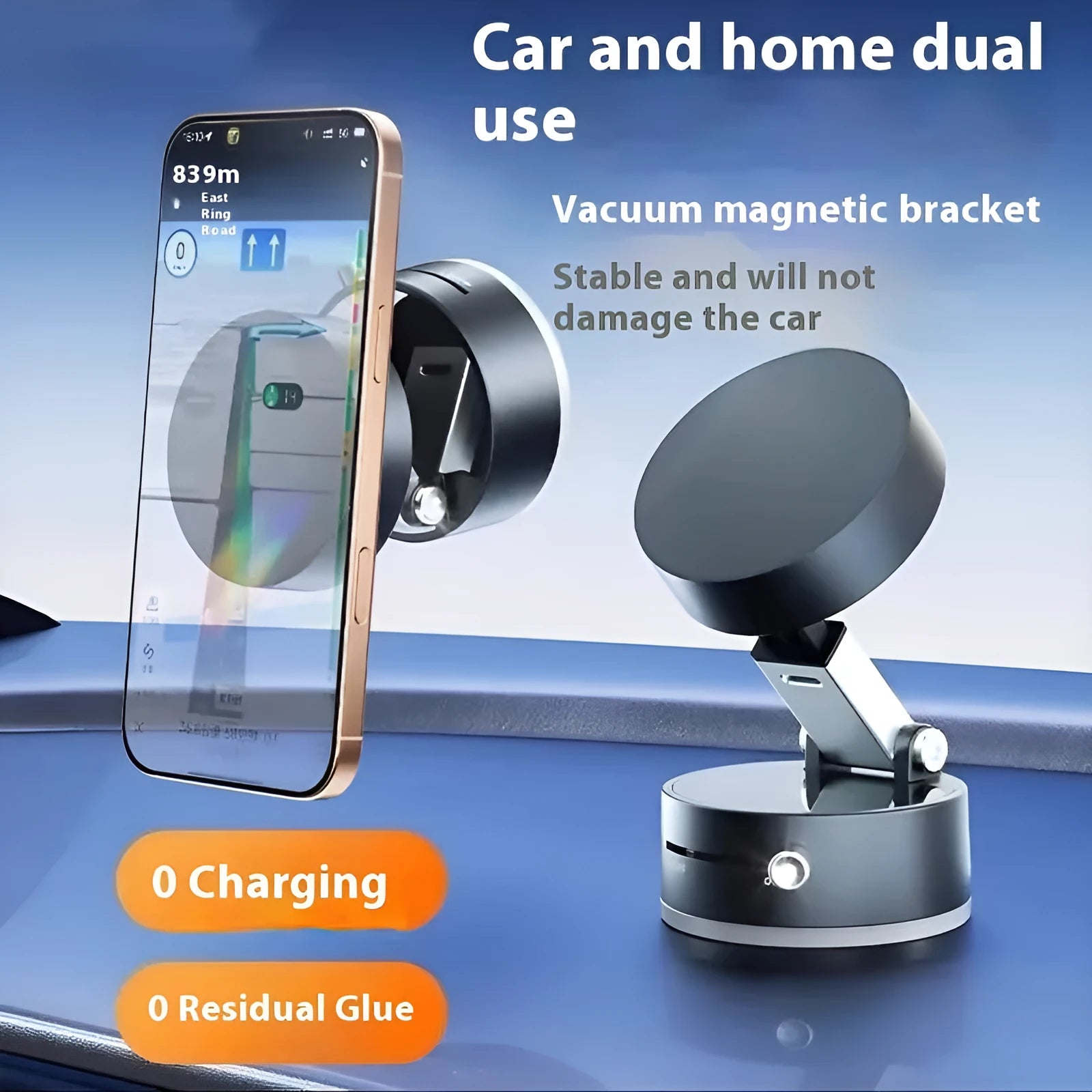 Vacuum magnetic suction phone bracket in black for car dashboard or desk use