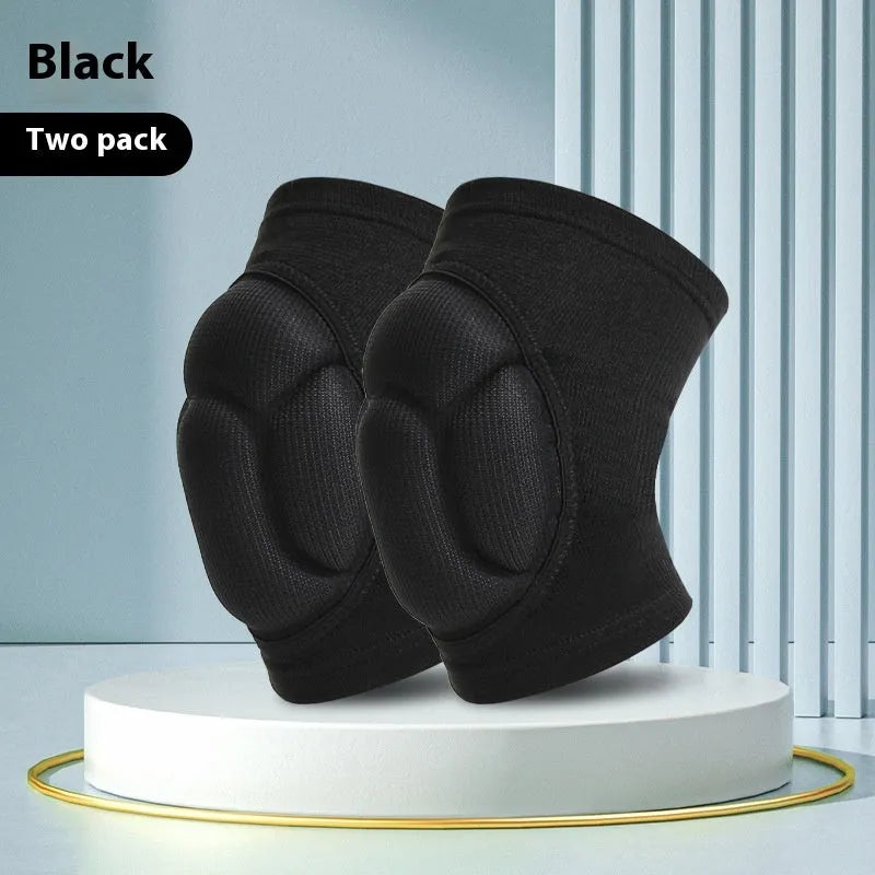 Black and blue free-size dance kneepads with thick sponge padding for volleyball and sports protection