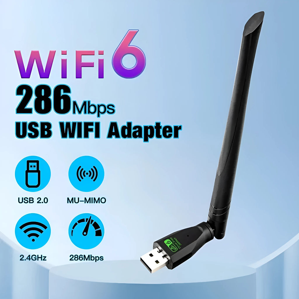 Black WiFi6 USB wireless network card with compact design for desktop and laptop computers