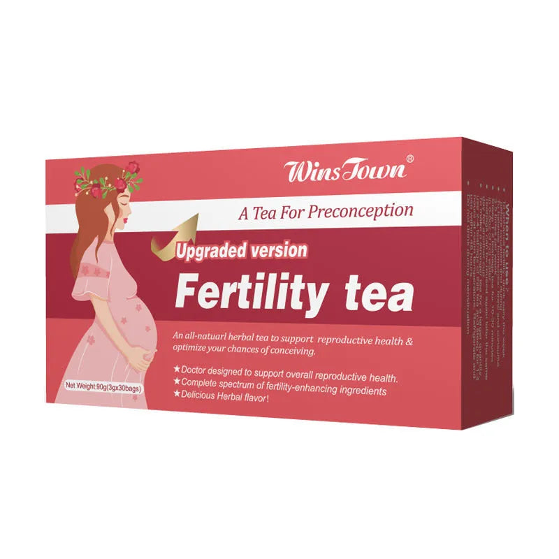 Box of fertility health tea containing 330 individual herbal supplement tea bags.