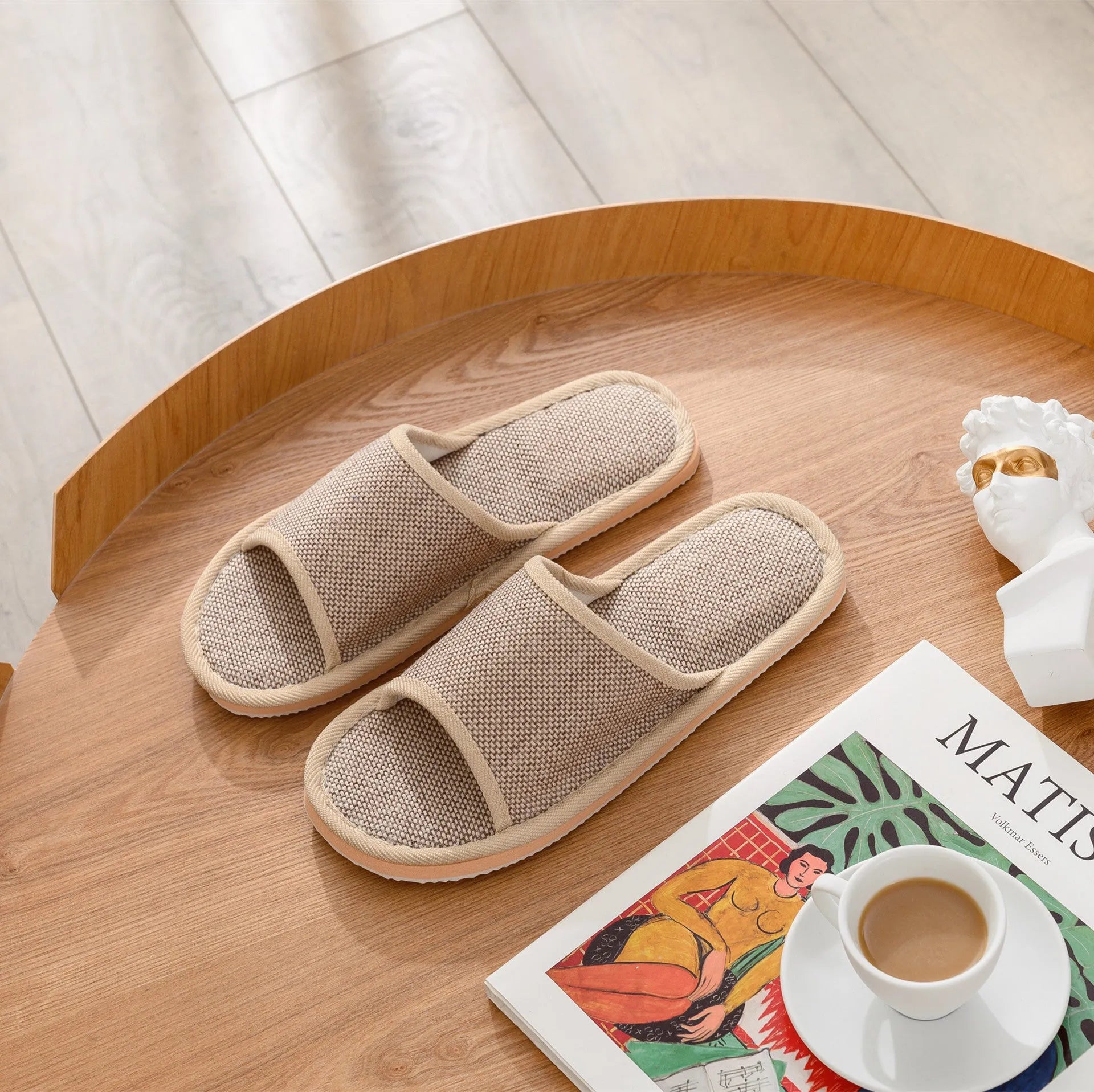 Women's open-toe linen slippers in various colours with thickening sole