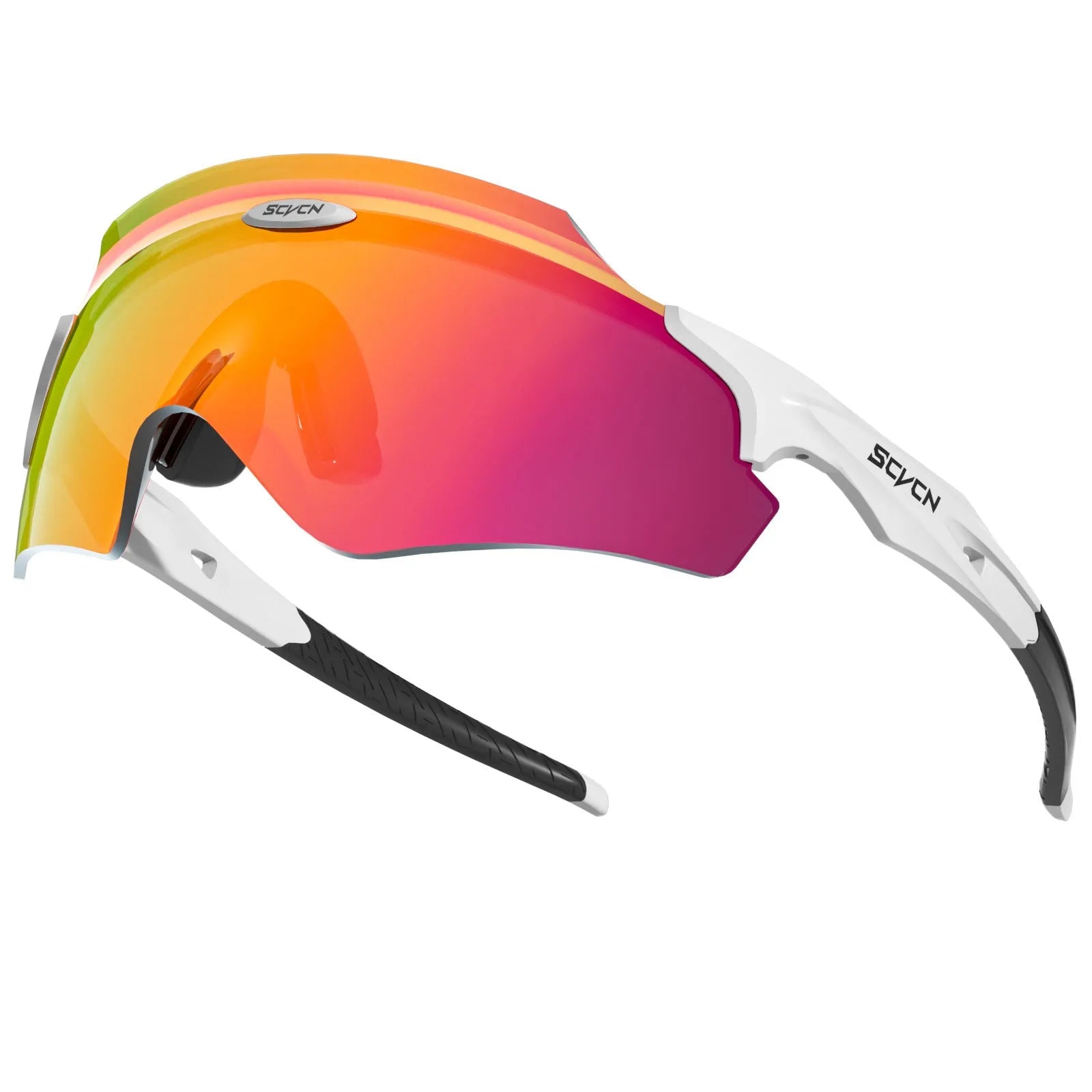 Frameless athletic sports glasses with integrated colourful lens in windproof design