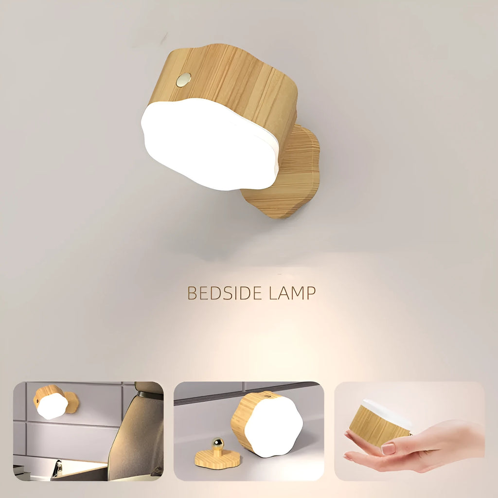 Creative touch wall lamp in wood grain finish with white light on magnetic mount