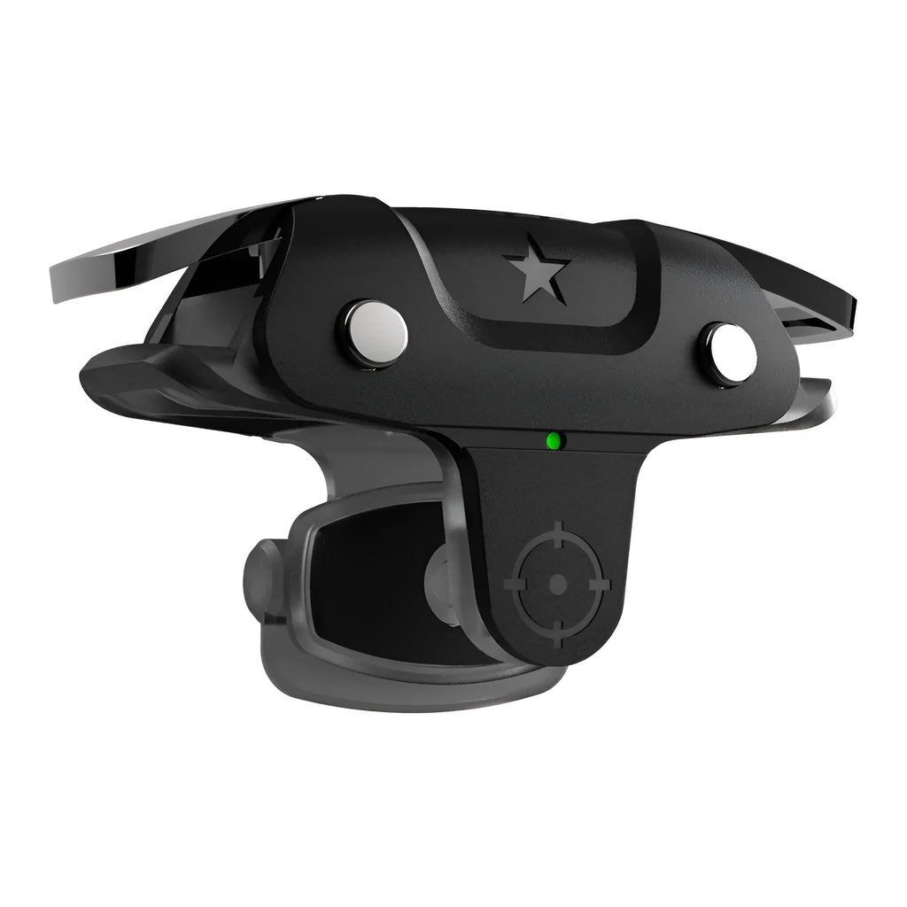 Black F5 mobile game controller joystick for smartphones showing compact size.