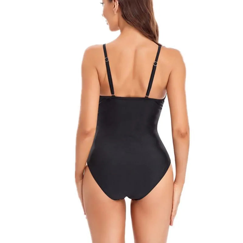 Solid colour backless one-piece swimsuit in black or blue options