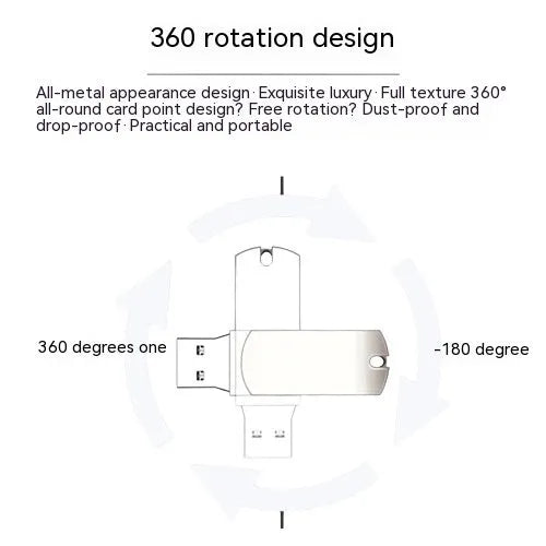 White rotating metal USB flash drive with 16GB capacity shown next to a ruler for scale.