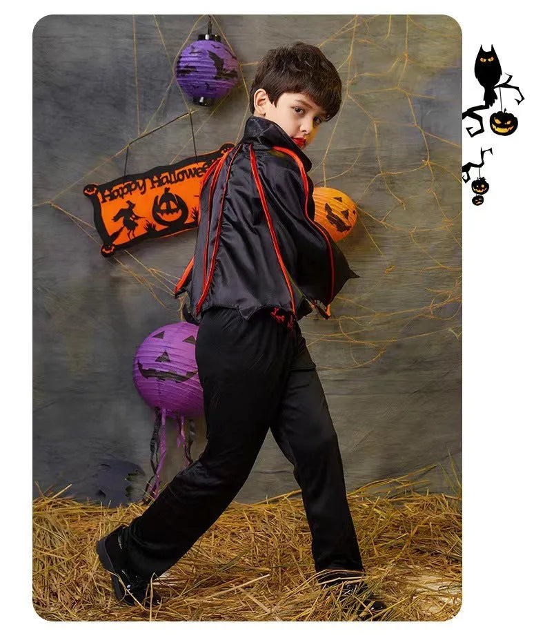 Children's witch costume set with cape and dress in polyester fibre blend, multiple sizes 90-170cm