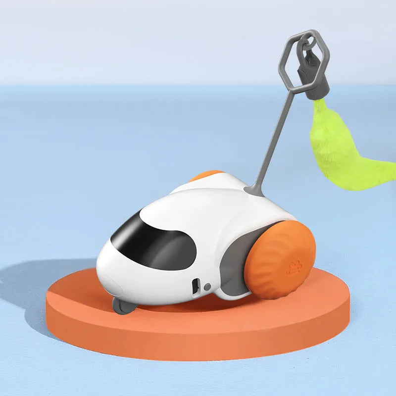 Gravity intelligent running car cat toy in light grey blue or summer orange colour with Type-C charging port