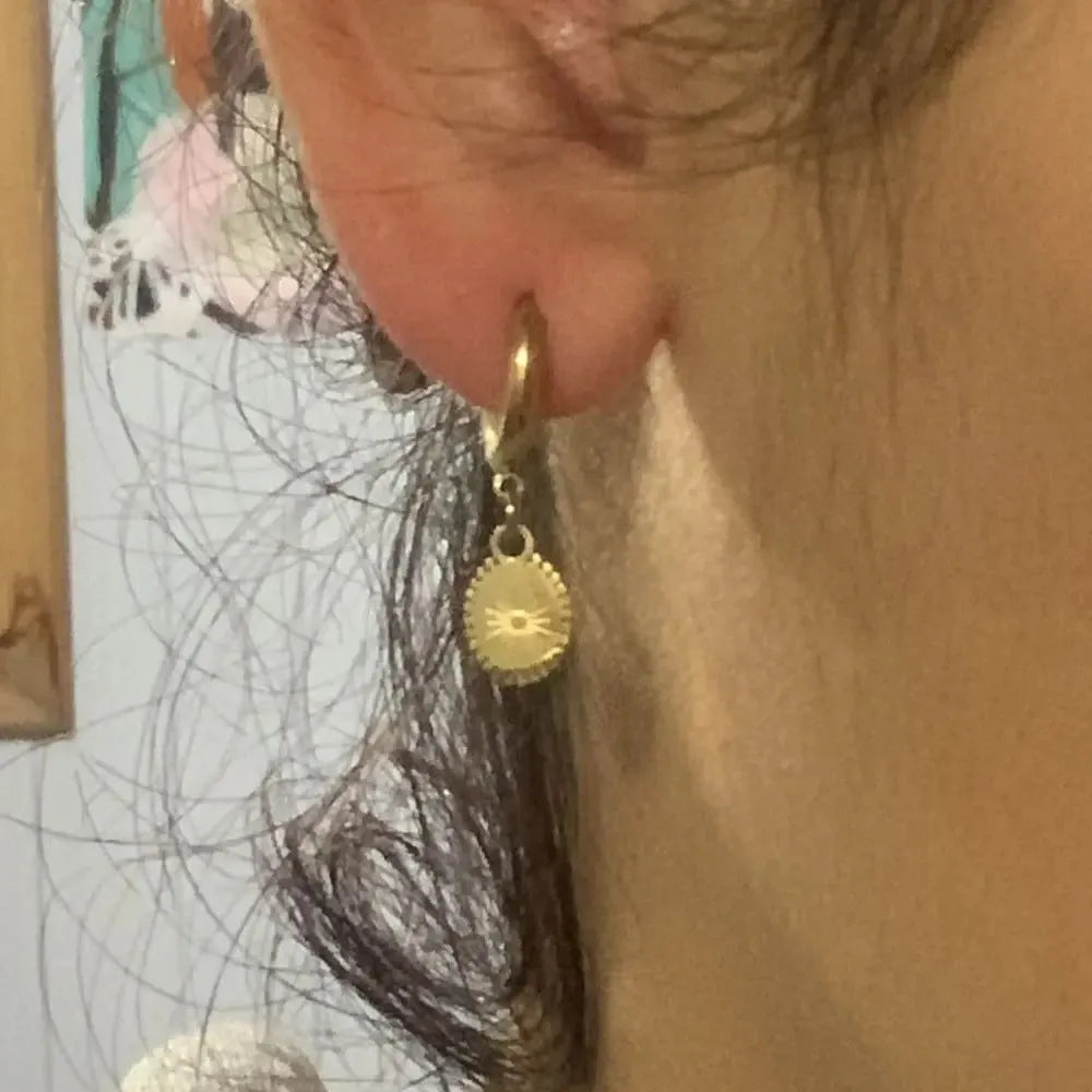 Stainless steel geometric earrings with ellipse shape and ear button closure in colour XY-EH005