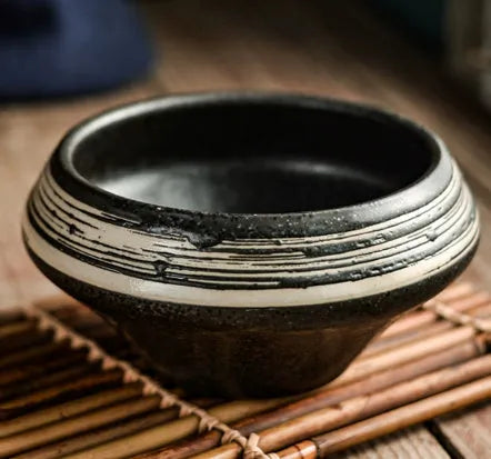 Japanese ceramic tall soup bowl with underglaze colour pattern, microwave-safe porcelain