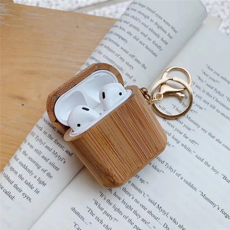 Wood grain earphone cover for AirPods 1st 2nd generation carbonized wood clamshell style