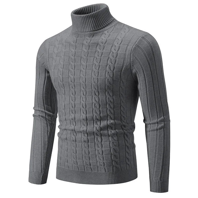 Men's slim fit chenille turtleneck pullover sweater in milky white colour