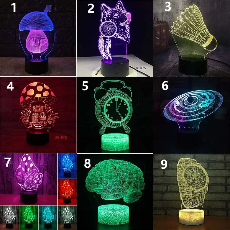Colourful 3D LED desk lamp with remote control on study desk