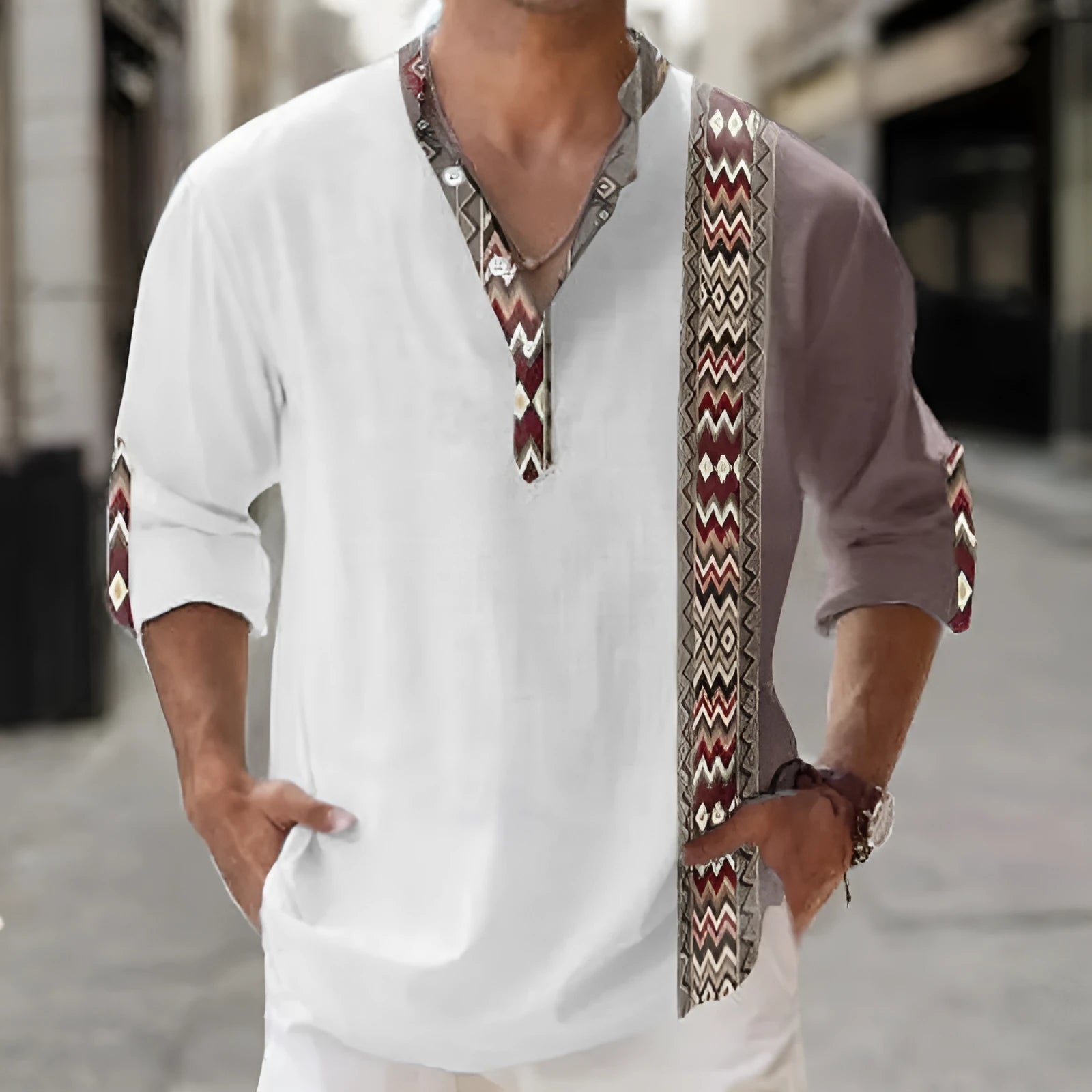 Long sleeve Hawaiian shirt with thin fabric and stripe pattern in cardigan style