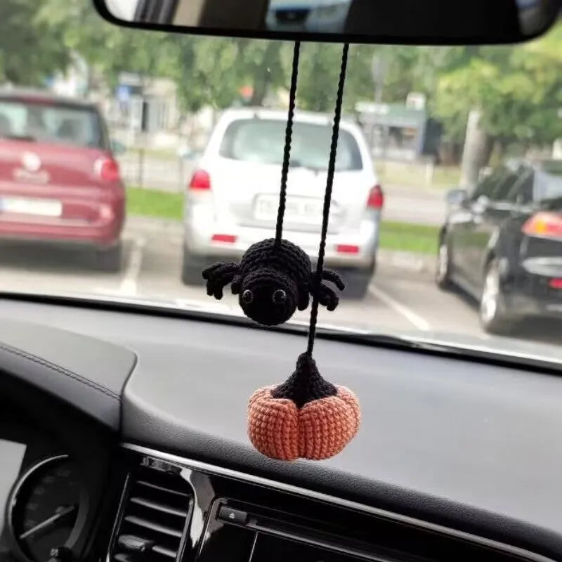 Plush hand-woven car hanging ornament in a cartoon design made from polyester