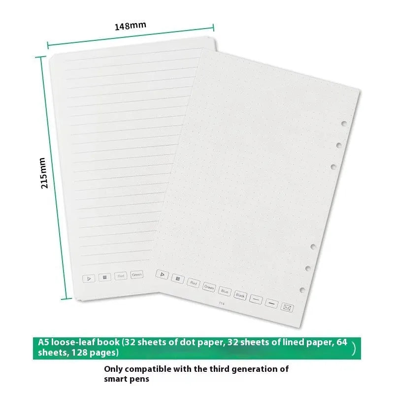 Loose leaf spiral notebook refill pack with paper core, pen refills, and metal pen cores.