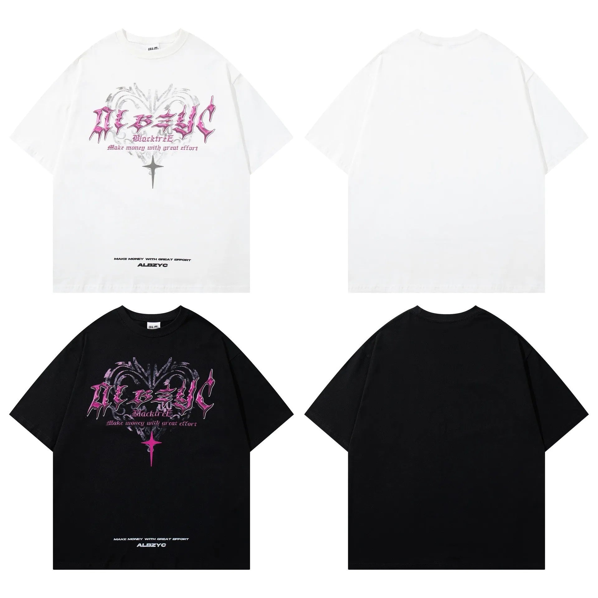 Retro design printed men's cotton t-shirt in black, showing loose fit and short sleeves.