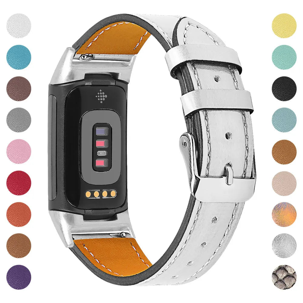 Genuine leather replacement watch strap for Fitbit Charge 5 and Charge 6 in multiple colour options