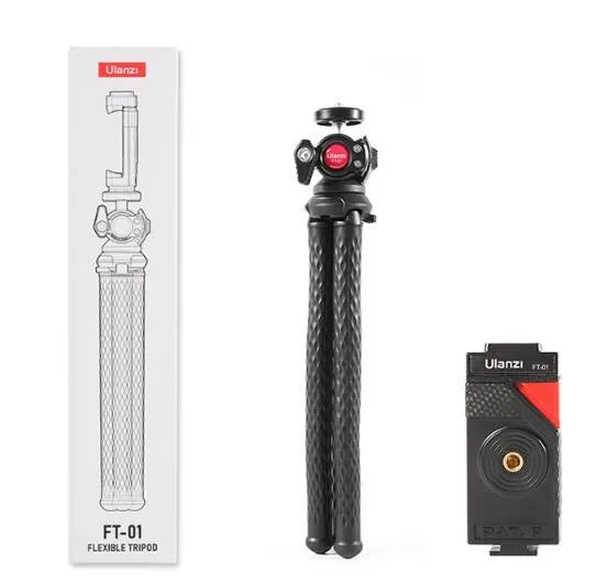 Black octopus mobile phone clip gimbal tripod set with adjustable legs and aluminium alloy construction